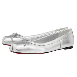 Christian Louboutin Mamadrague Ballerina Ballet Flat Shoes Metallic Silver 37